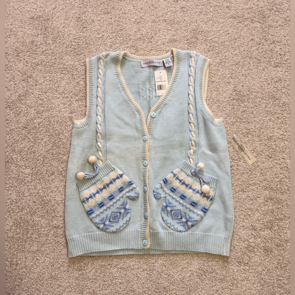 NWT Vintage Marisa Christina Baby Blue Knit Vest